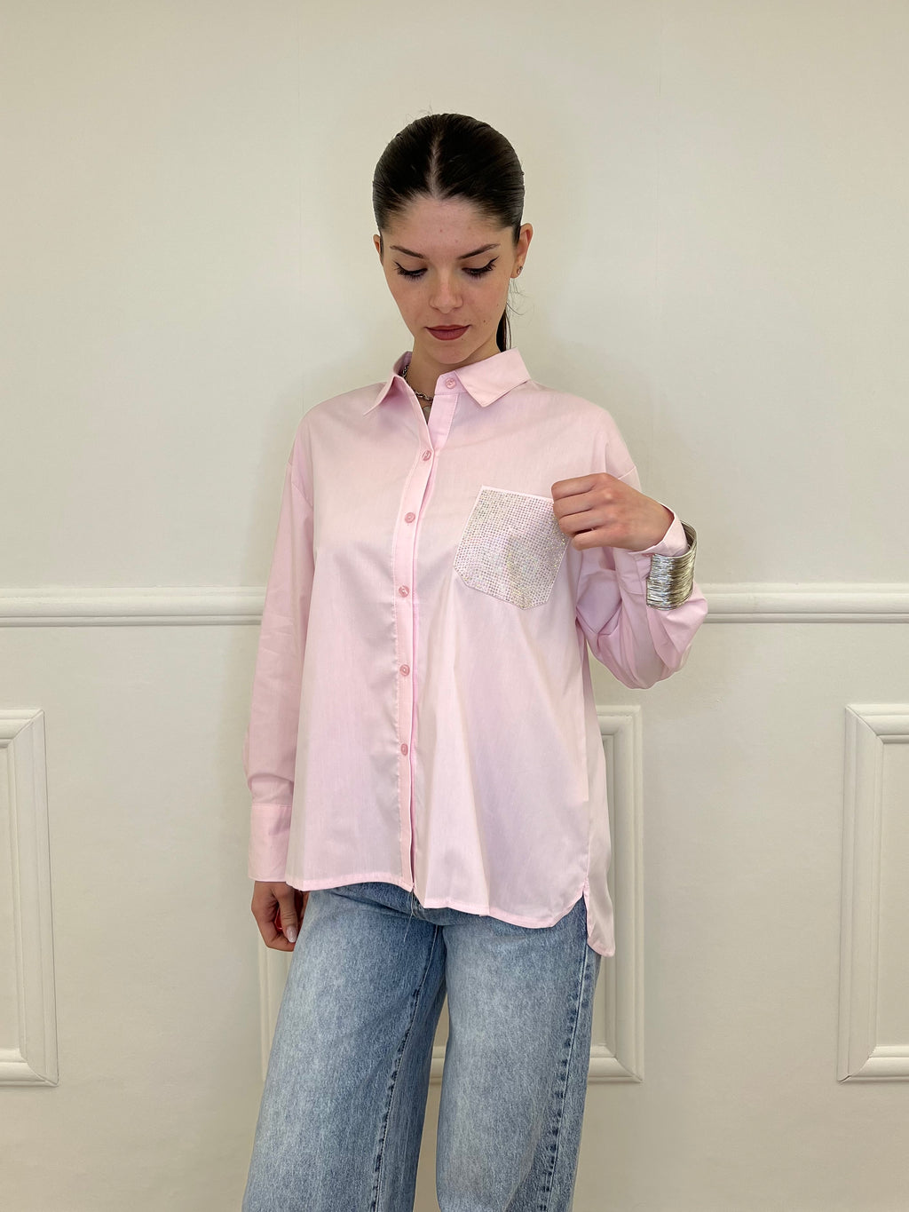 Camicia Over Tasca Strass 1786 Rosa