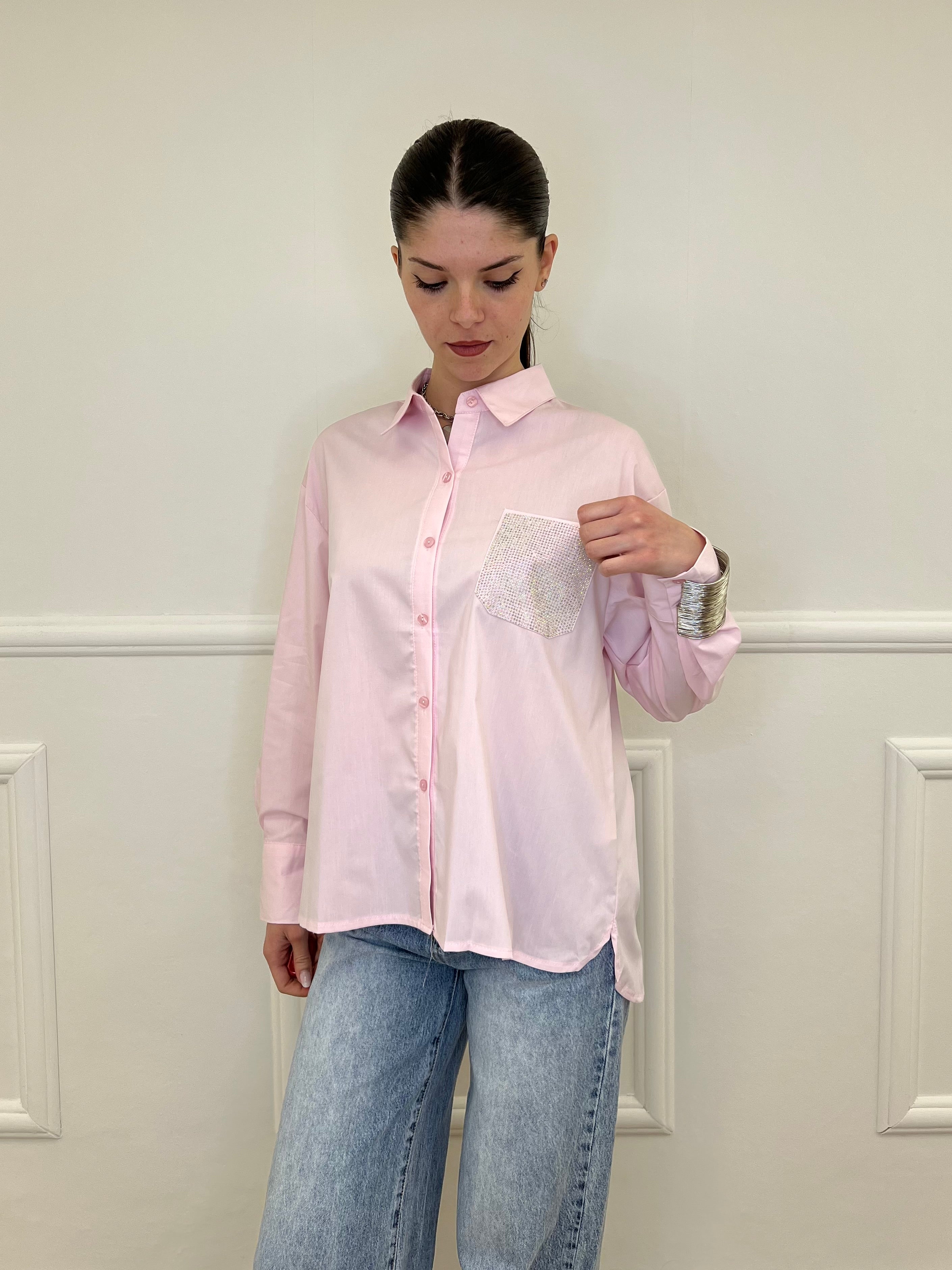 Camicia Over Tasca Strass 1786 Rosa