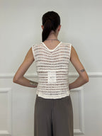 Gilet Traforato Ricami e Paillettes 32550 Ecru