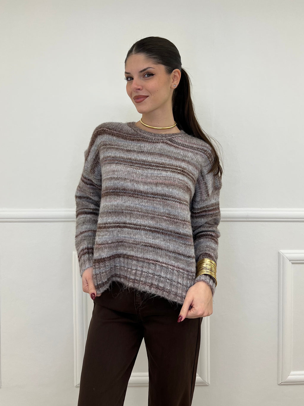 Maglia Girocollo Multicolor 25205 Marrone