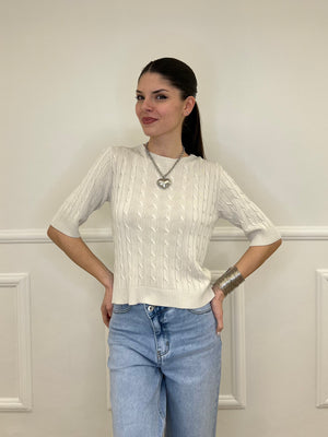 Maglia Trecce Barchetta 6524 Ecru