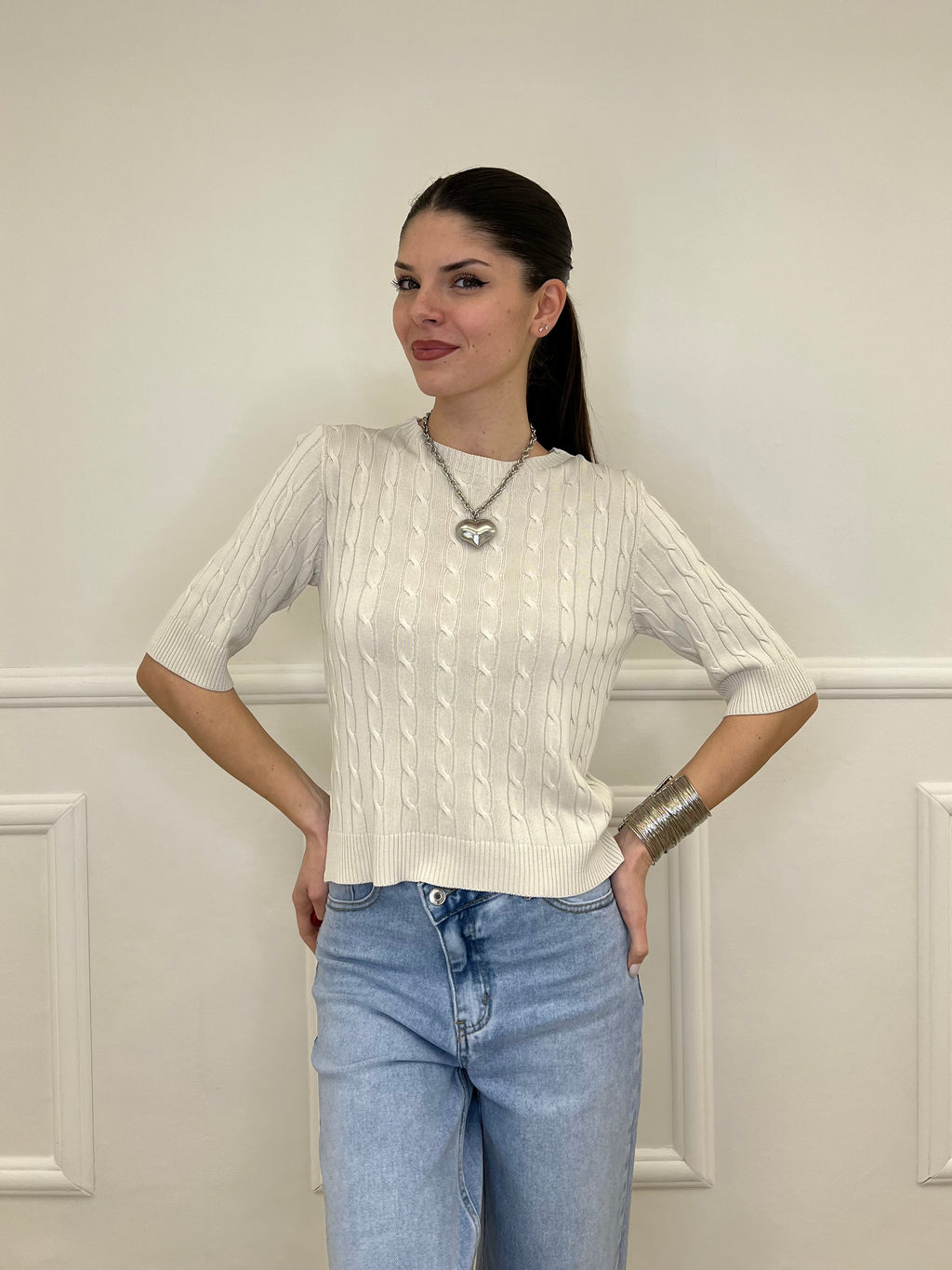 Maglia Trecce Barchetta 6524 Ecru