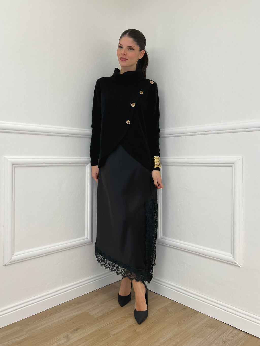 Maglia Sormontata Bottoni 9632 Nero