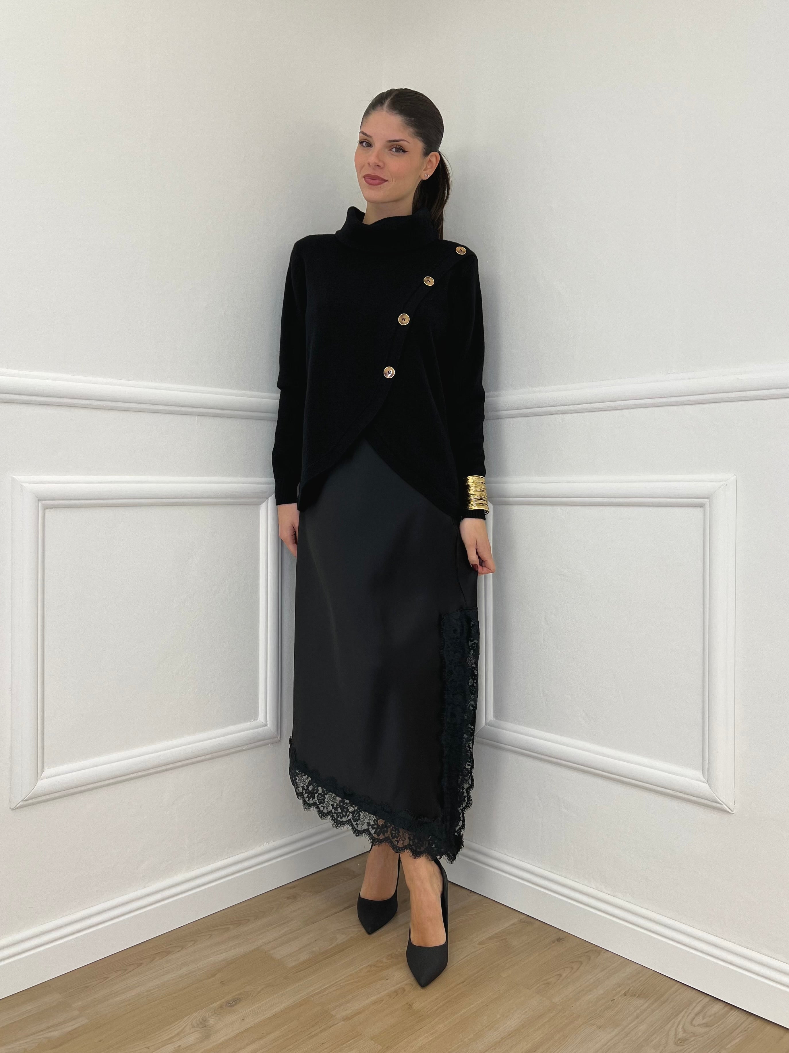 Maglia Sormontata Bottoni 9632 Nero