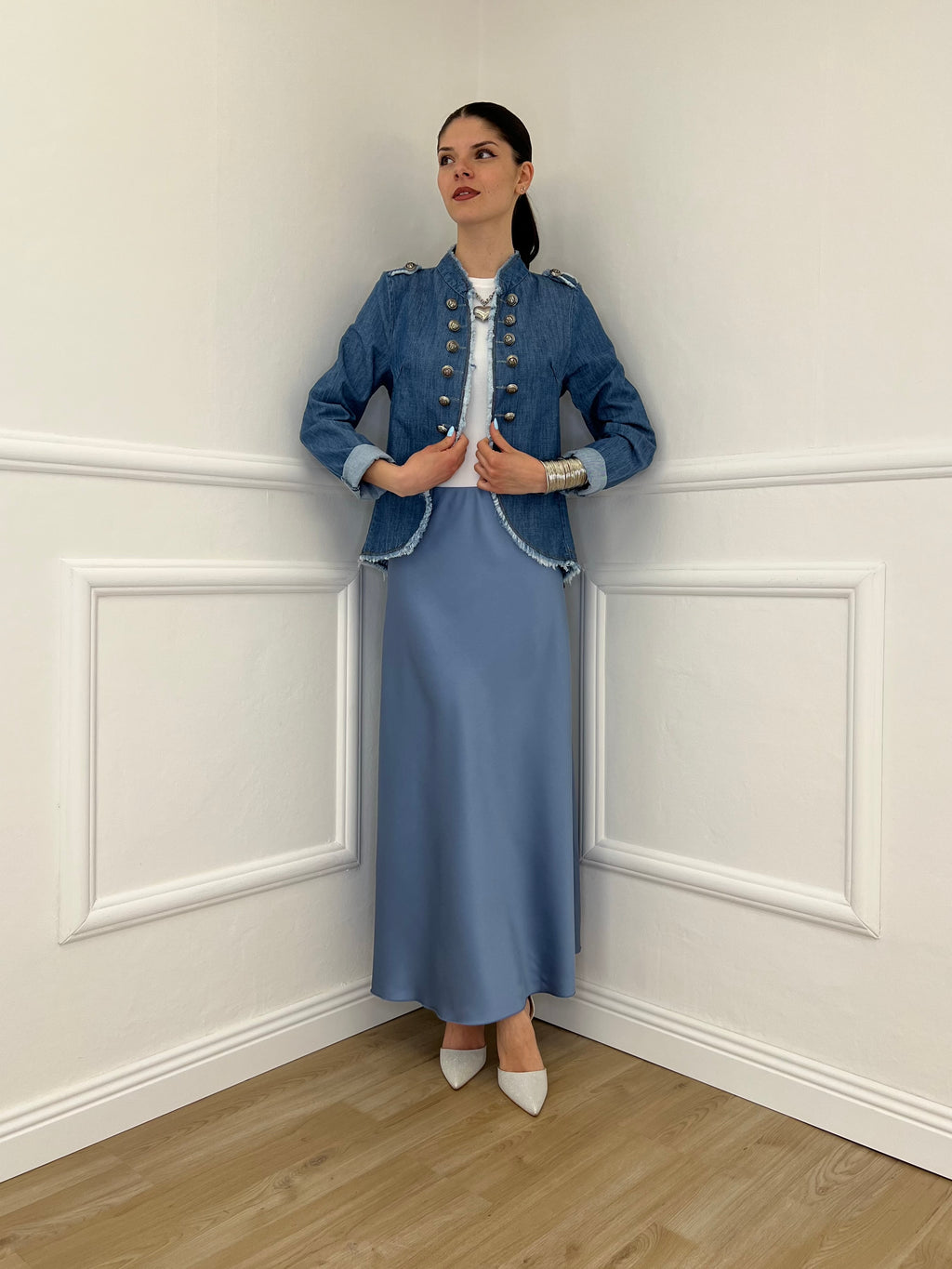 Giacca Napoleone in Denim 2373 Azzurro