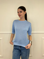 Maglia Profili a Contrasto 2780 Azzurro e Bianco