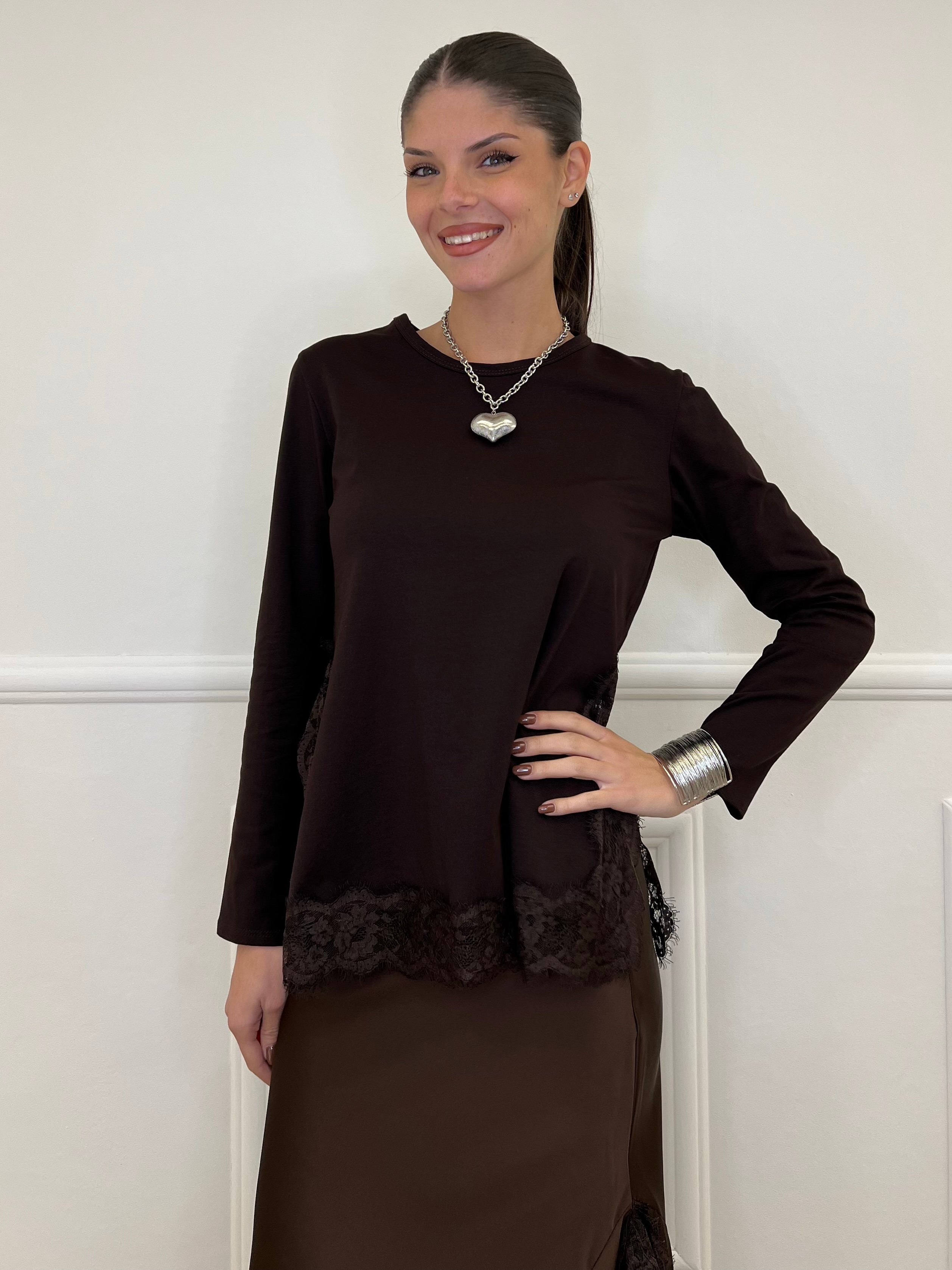 Maglia con Pizzo 55777 Moro