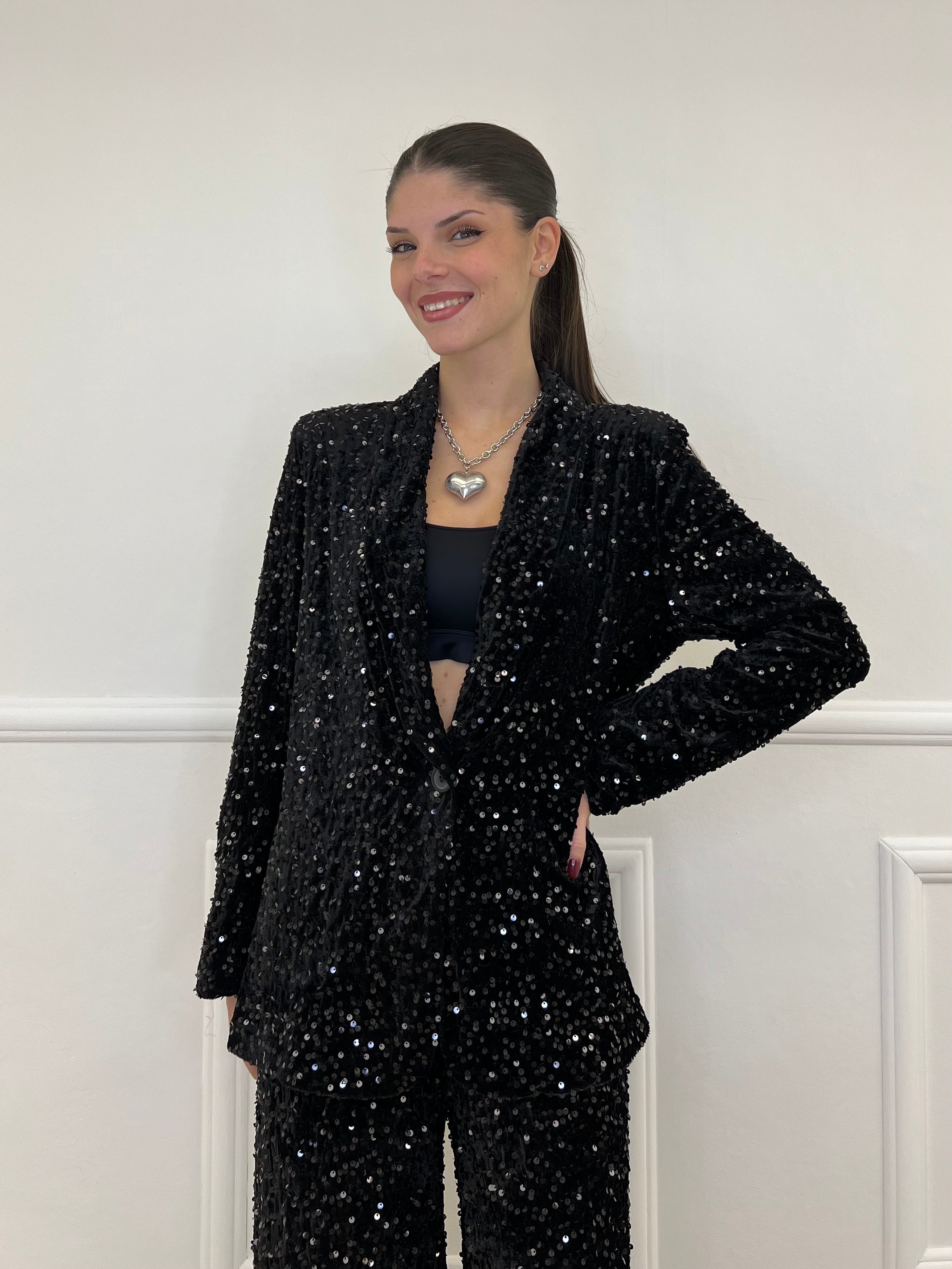 Giacca Ciniglia Paillettes 2466 Nero