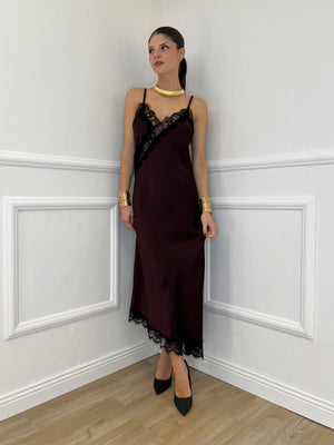 Abito Asimmetrico Pizzo 19690 Burgundy