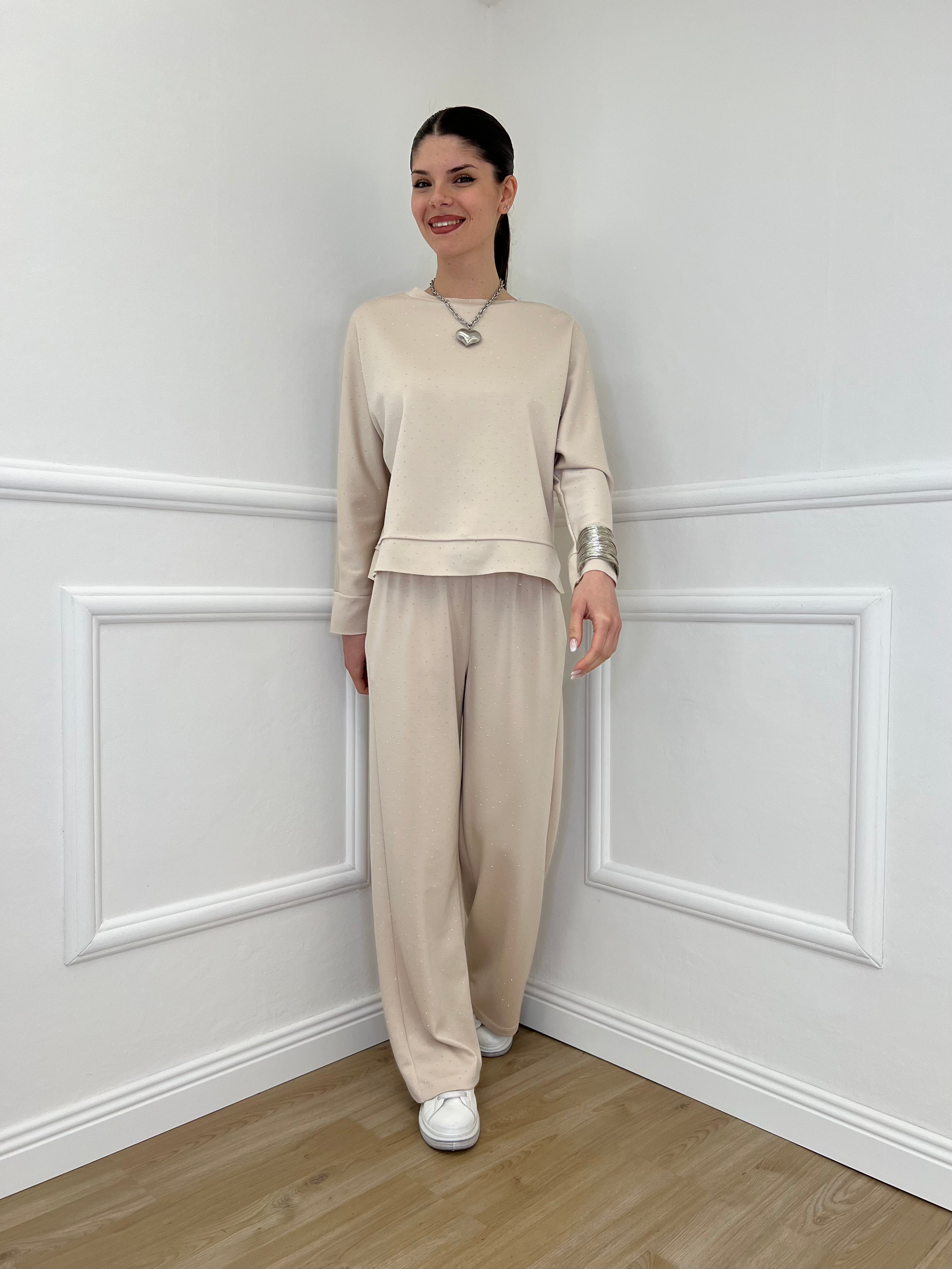 Completo Tuta Strass 036521 Ecru