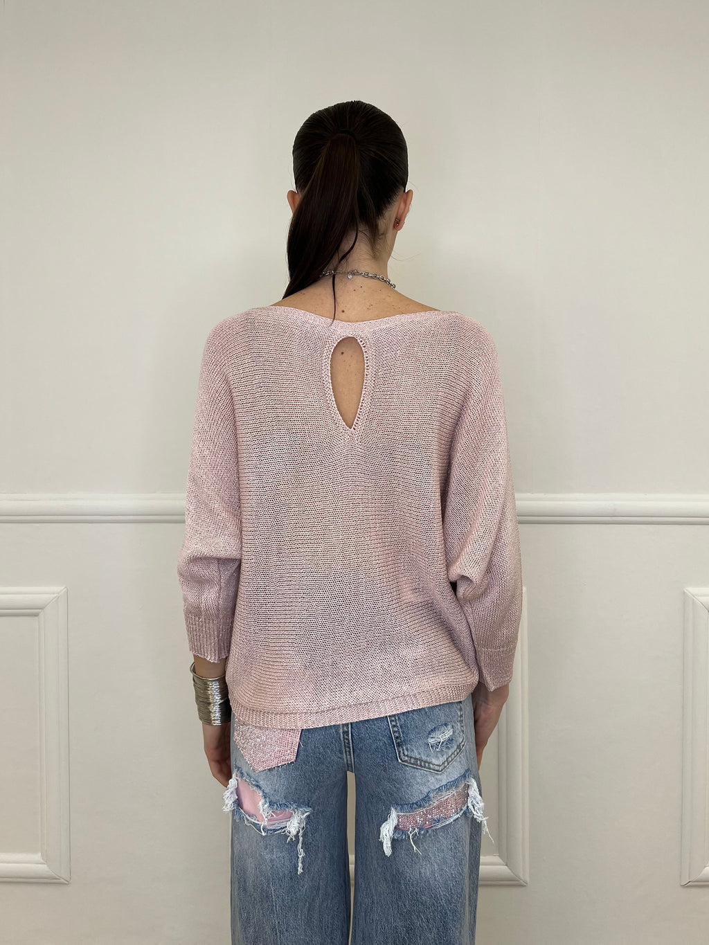 Maglia Lurex Scollo Goccia 645 Rosa