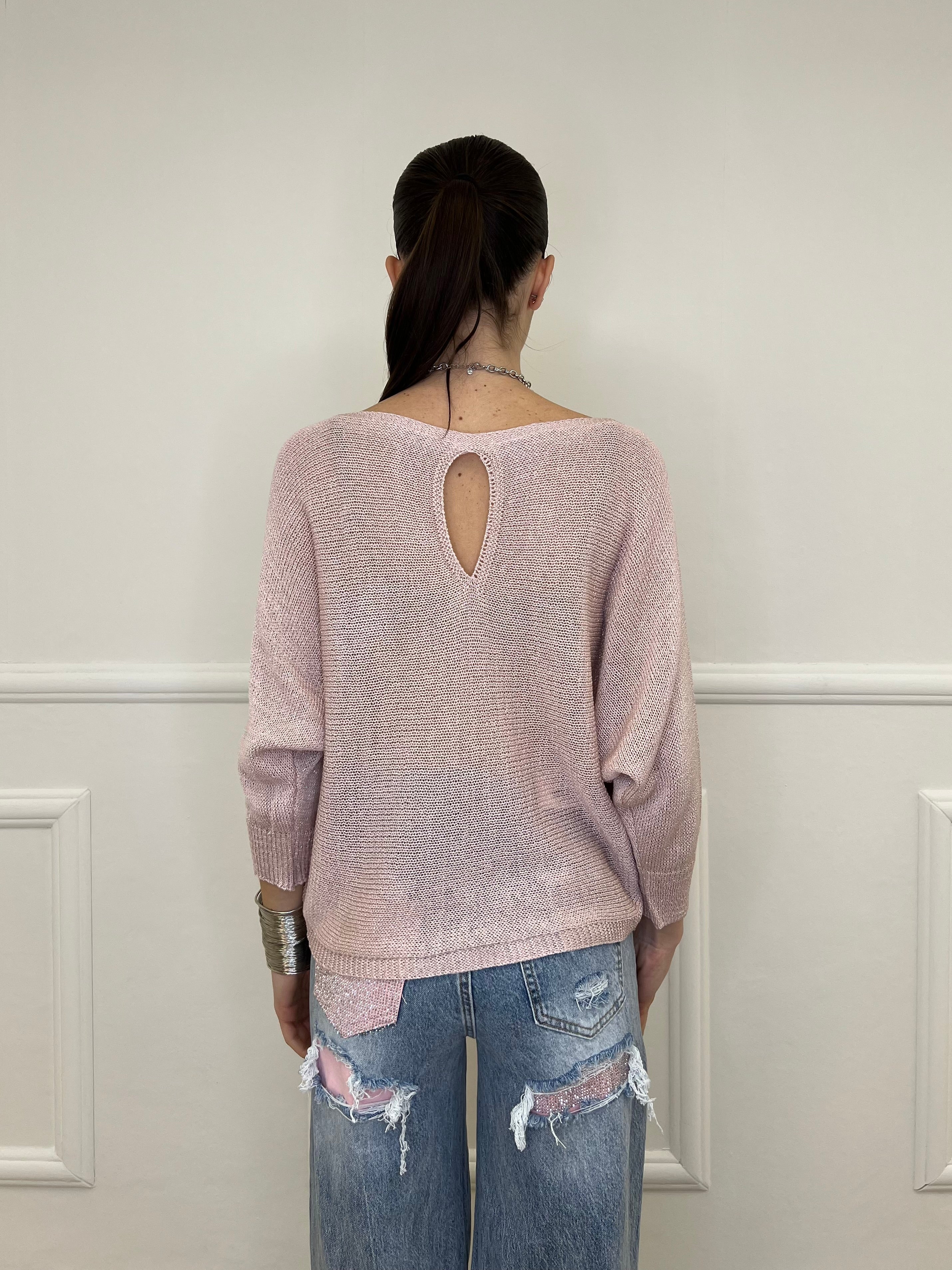 Maglia Lurex Scollo Goccia 645 Rosa