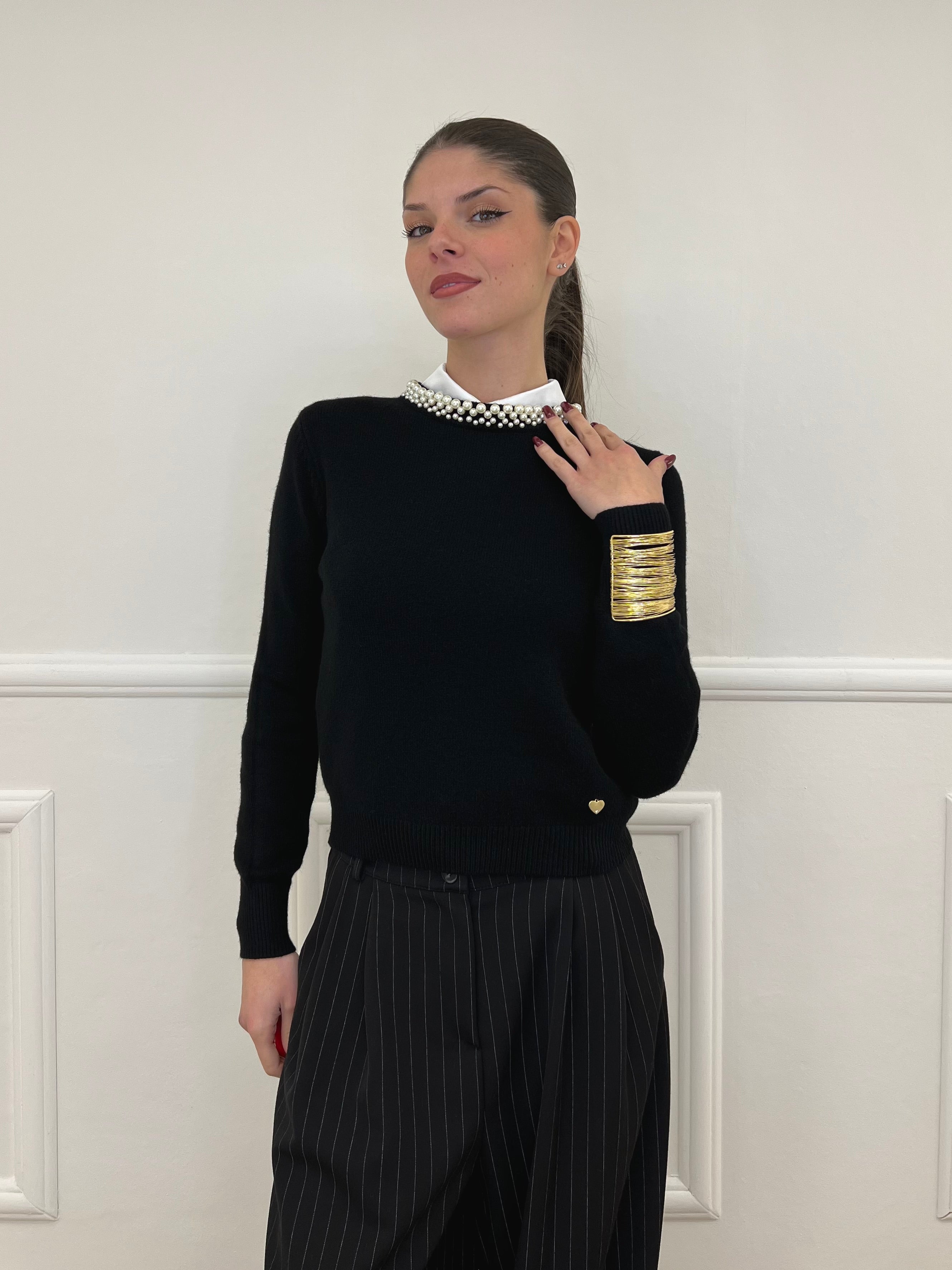 Maglia Collo Perle 25224 Nero
