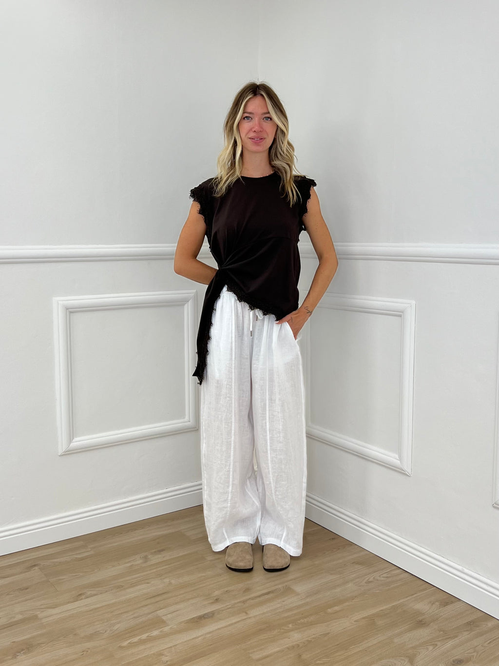 Pantalone Balloon 100% Lino 825699 Bianco