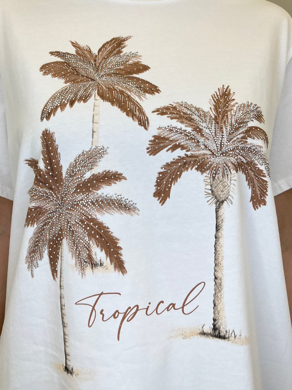 T-shirt Over Palme e Strass
