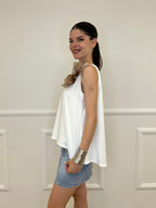 Maglia Smanicata Spilla Fiore 9688 Bianco
