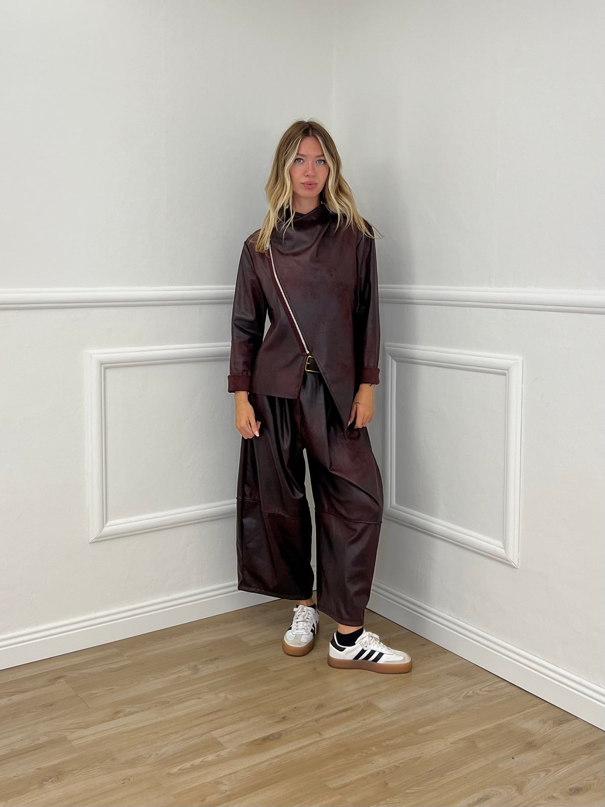 Giacca Zip Asimmetrica Used 5128 Burgundy