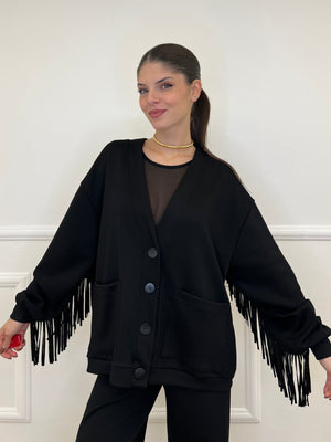 Cardigan Felpa Frange Lumina LD3424 Nero