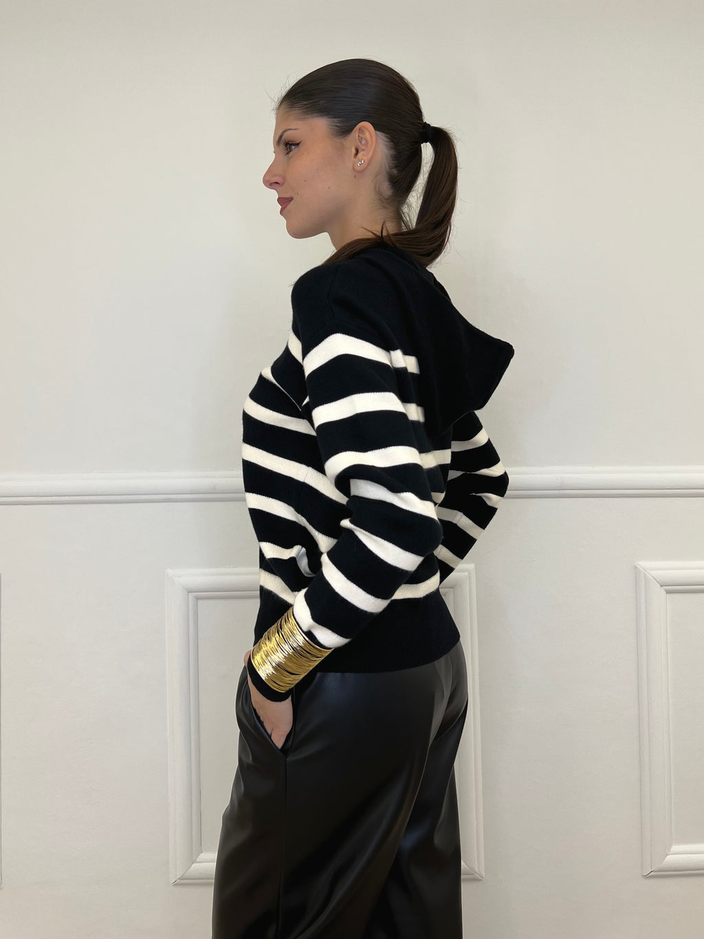 Felpa in Maglia Righe 8130 Nero