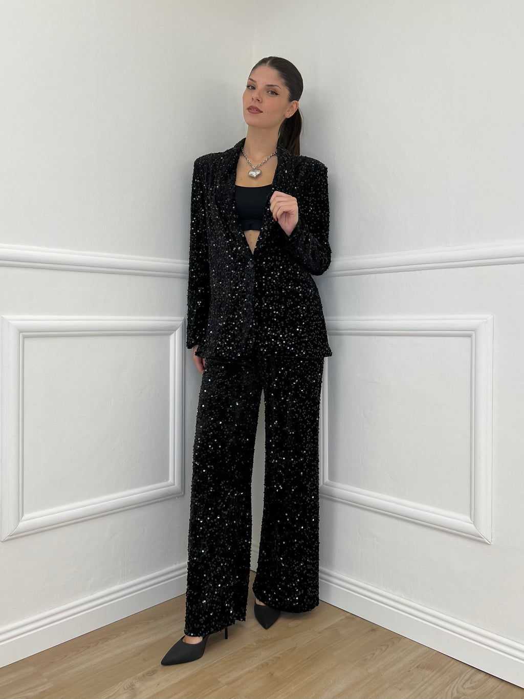 Pantalone Ciniglia Paillettes 2460 Nero