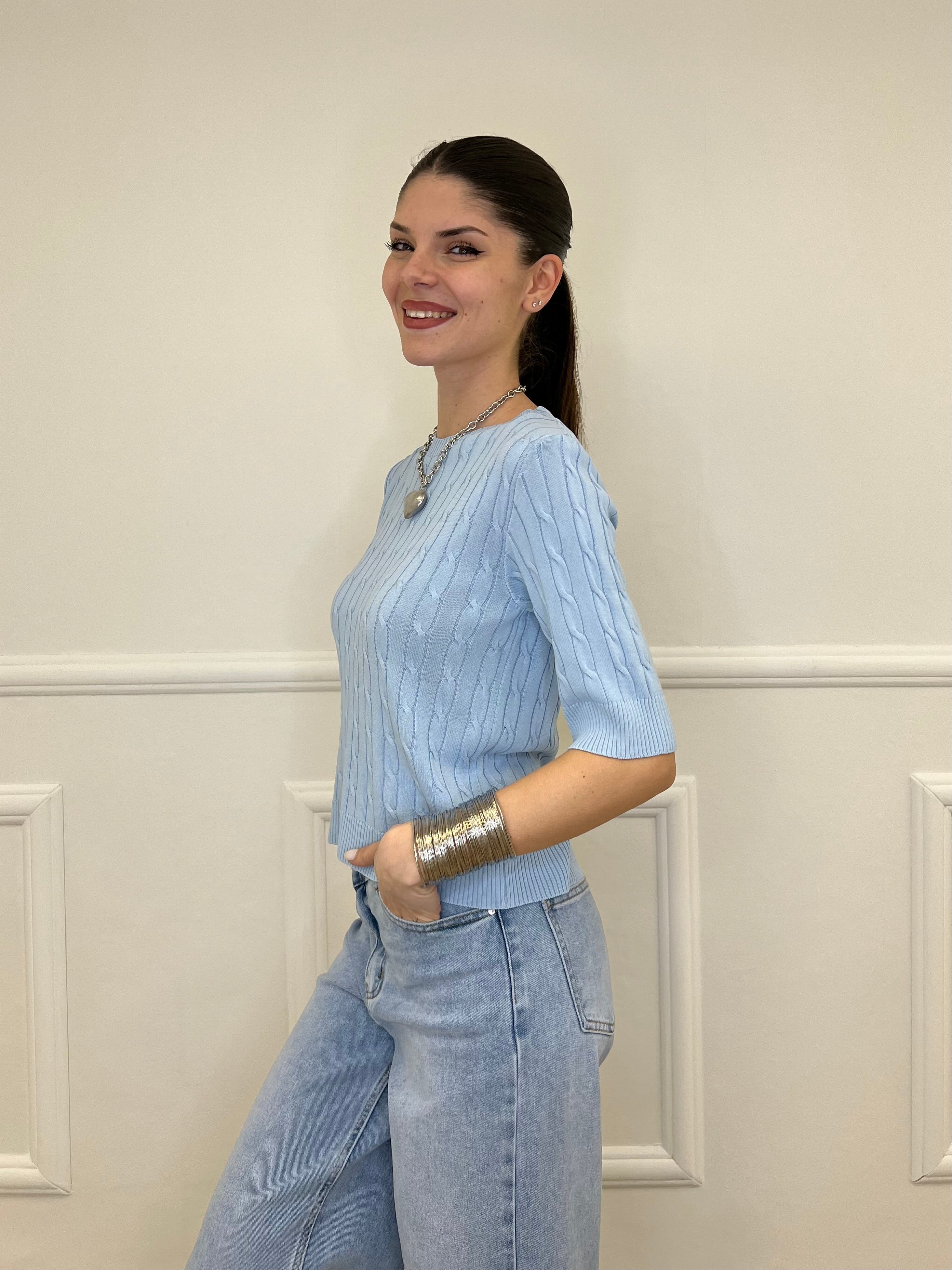 Maglia Trecce Barchetta 6524 Azzurro