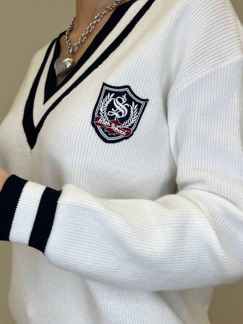 Maglia a V College 9574 Bianco