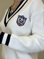 Maglia a V College 9574 Bianco