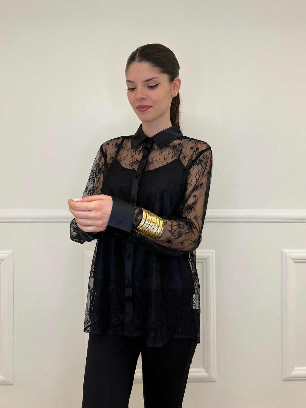 Twin Set Camicia in Pizzo e Top Y7097 Nero