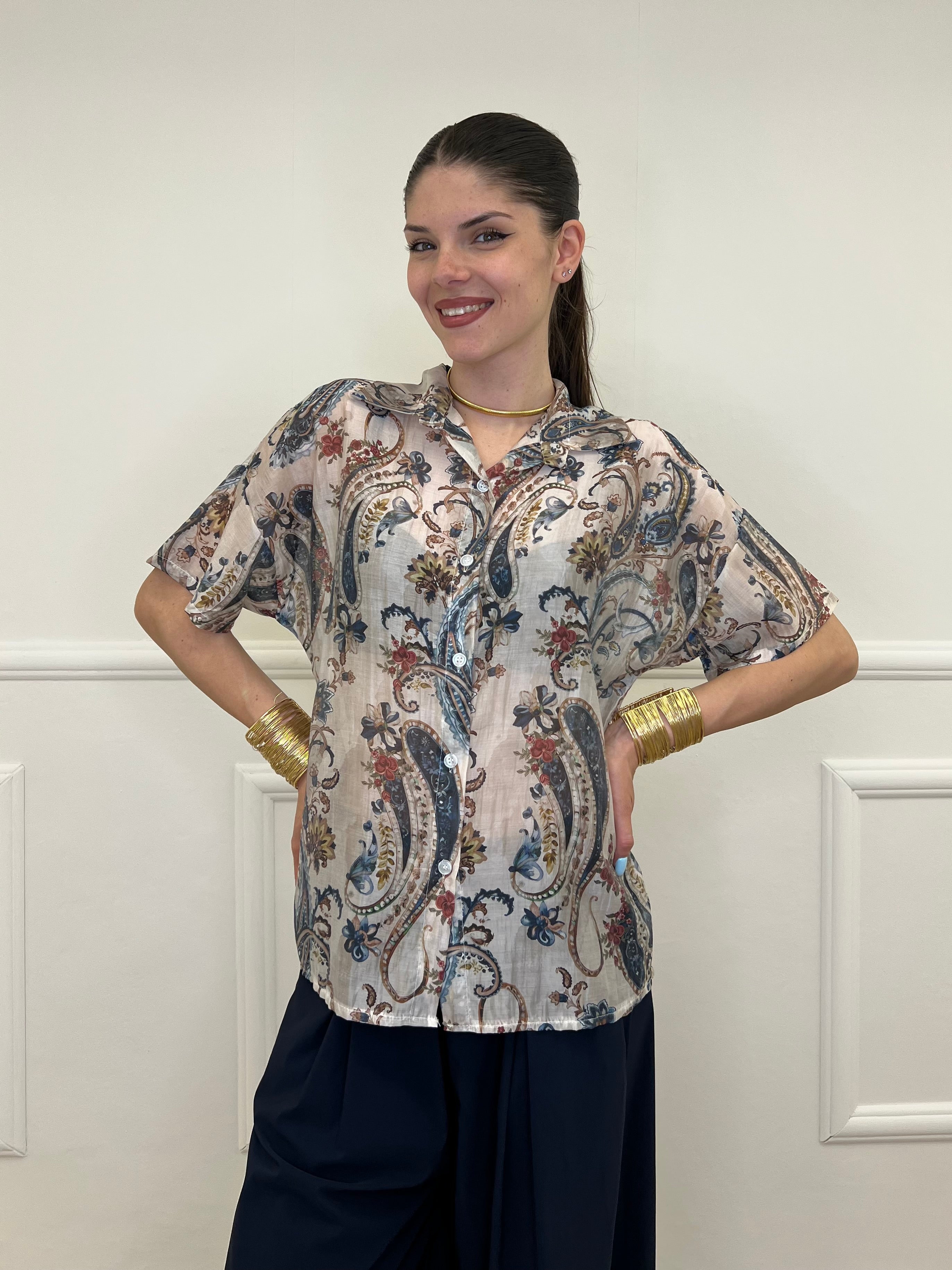 Camicia Paisley in Tencel 25155 Blu