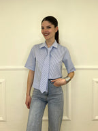 Camicia Righe Con Cravatta 12272 Azzurro