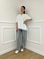 T-shirt Asimmetrica Con Pizzo 2824 Bianco