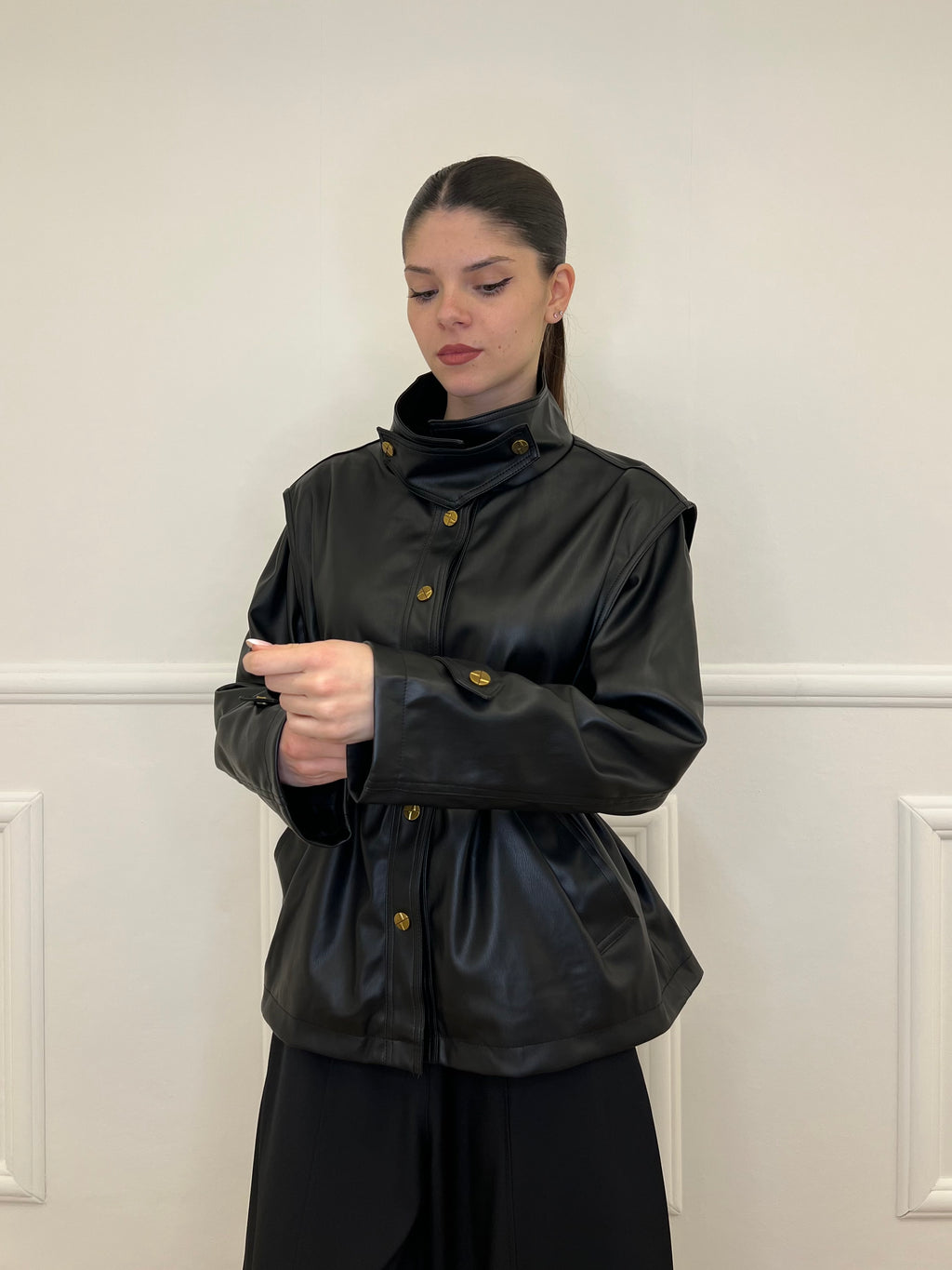 Giacca Over Eco Pelle Cintura 30197 Nero