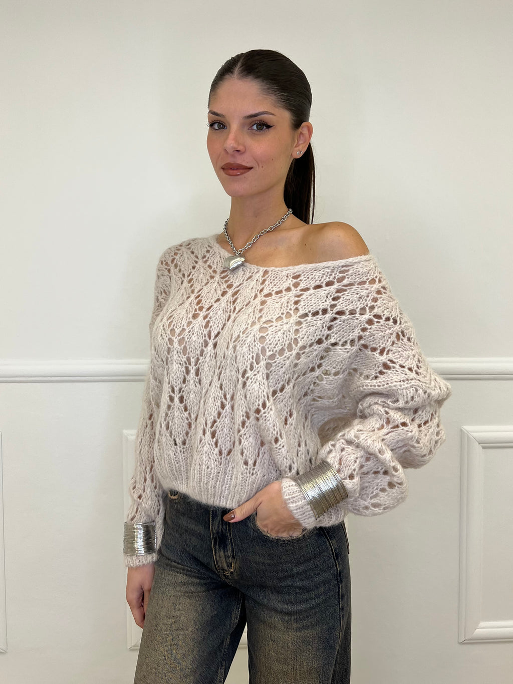 Maglia Losanghe Traforata 3191 Ecru