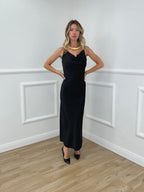 Vestito Satinato Con Scollo Morbido 1502 Nero