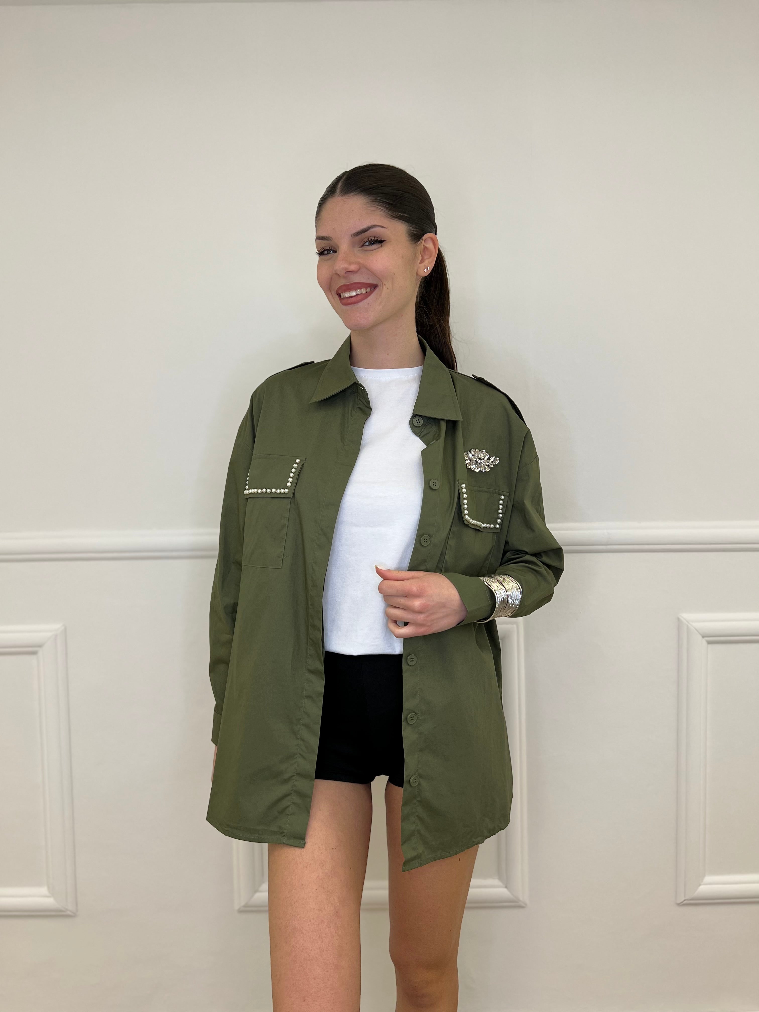 Camicia Overshirt "Choose Love" AL0066 Verde Militare