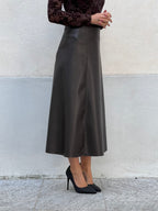 Gonna Midi Ecopelle 8066 Marrone