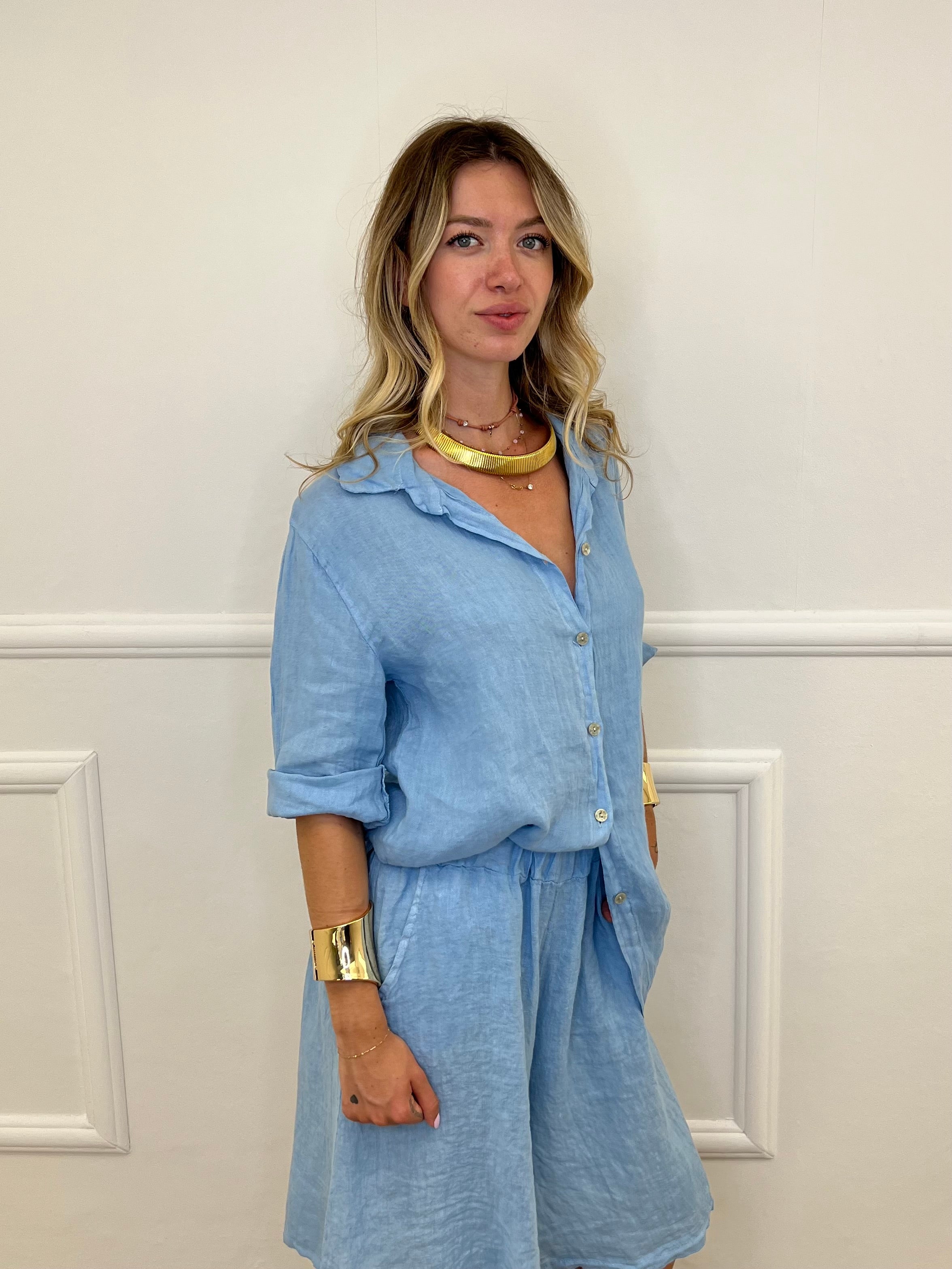 Camicia Over 100% Lino 1789 Azzurro