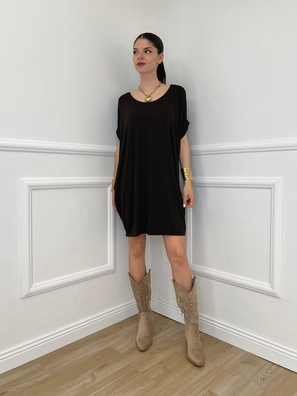 Abito Oversize Viscosa 9980 Marrone