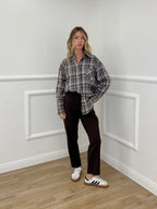 Camicia Check Strass 19108 Azzurro e Marrone