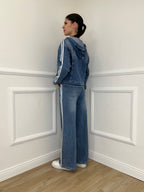 Giacca Denim Bande e Cappuccio J997 Azzurro