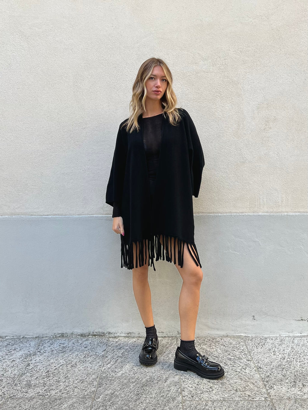 Cardigan Aperto con Frange 5256 Nero