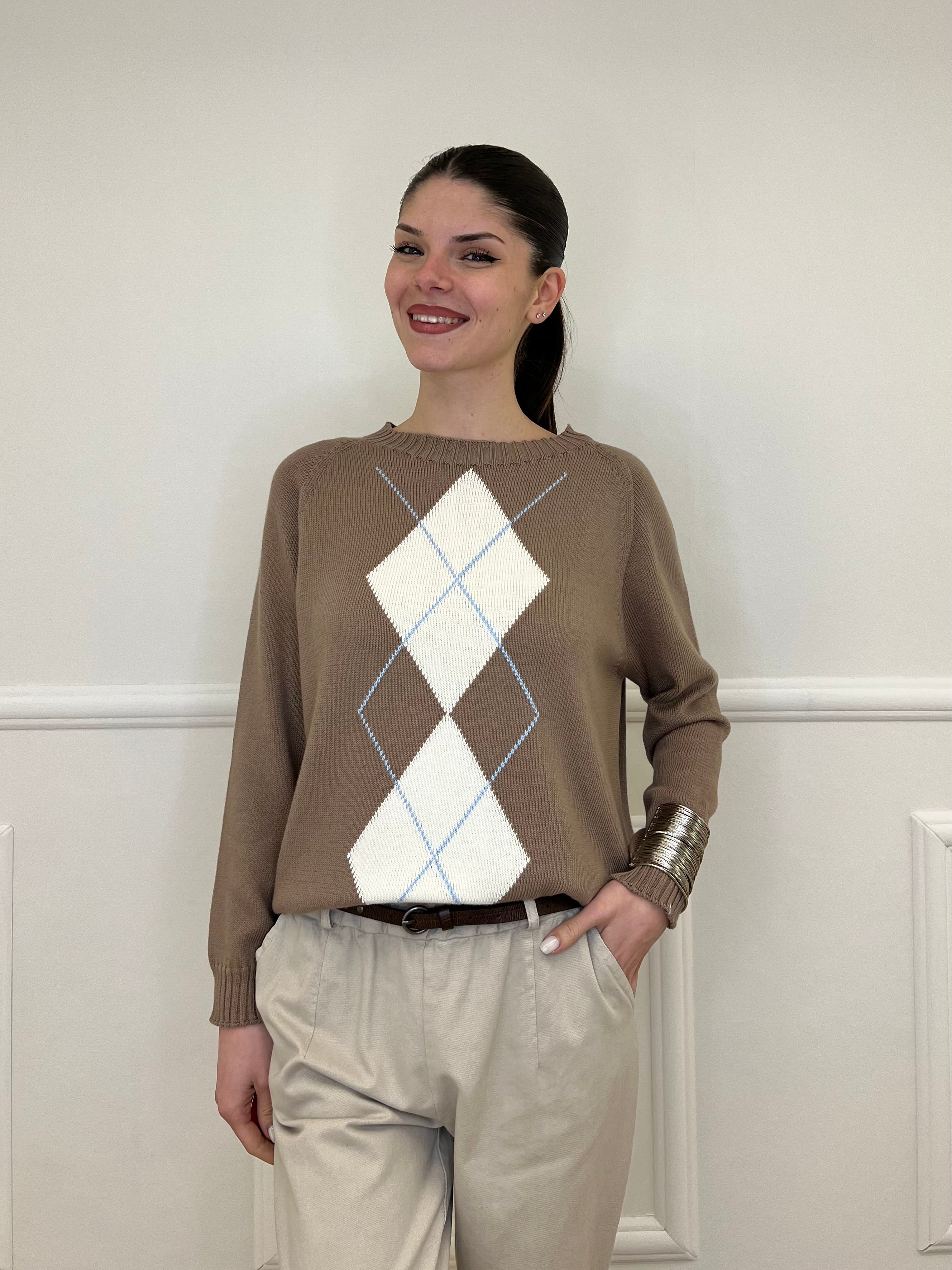 Maglia a Rombi A82628 Taupe