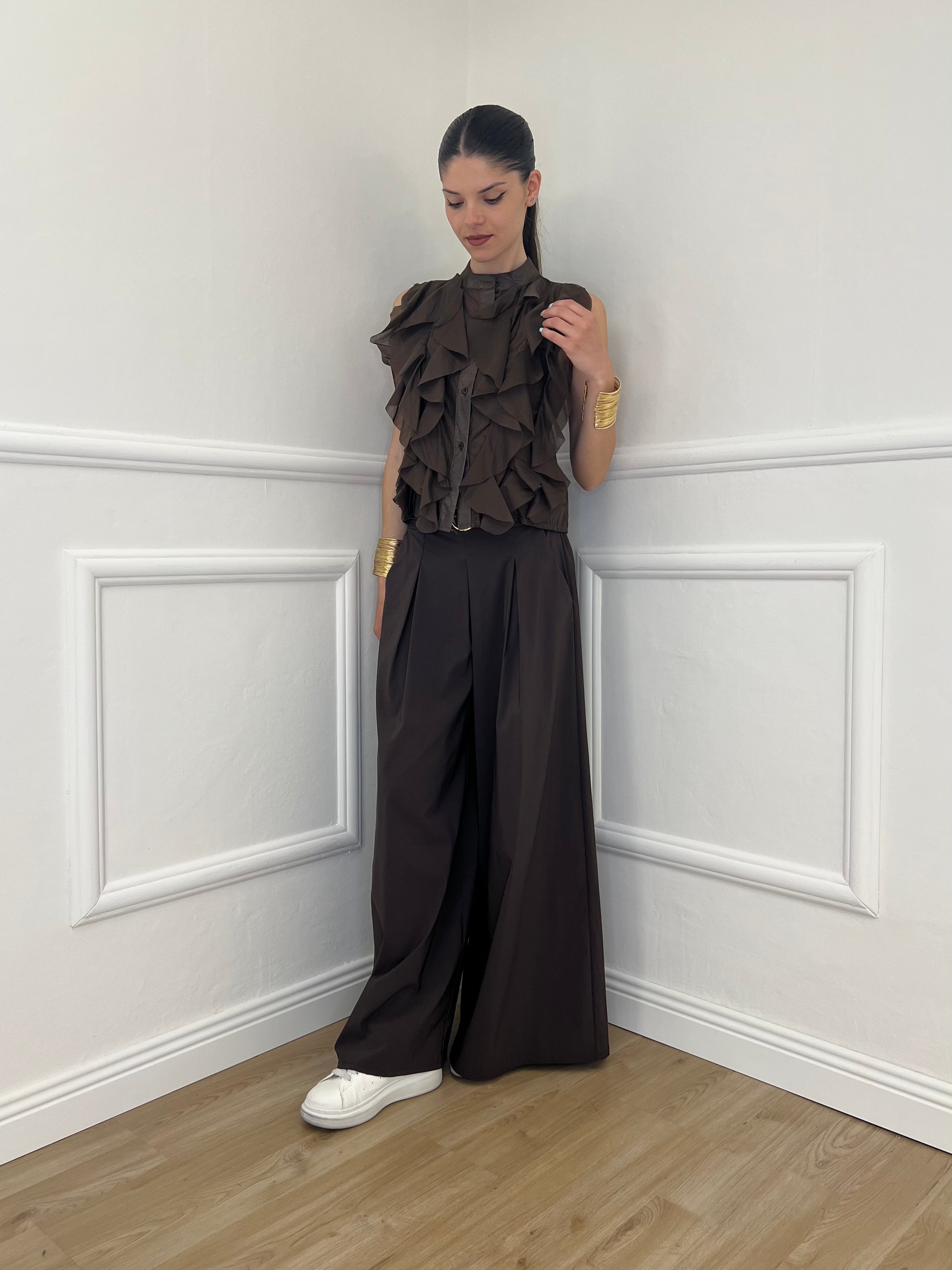 Camicia Smanicata Con Rouches 220-672 Marrone