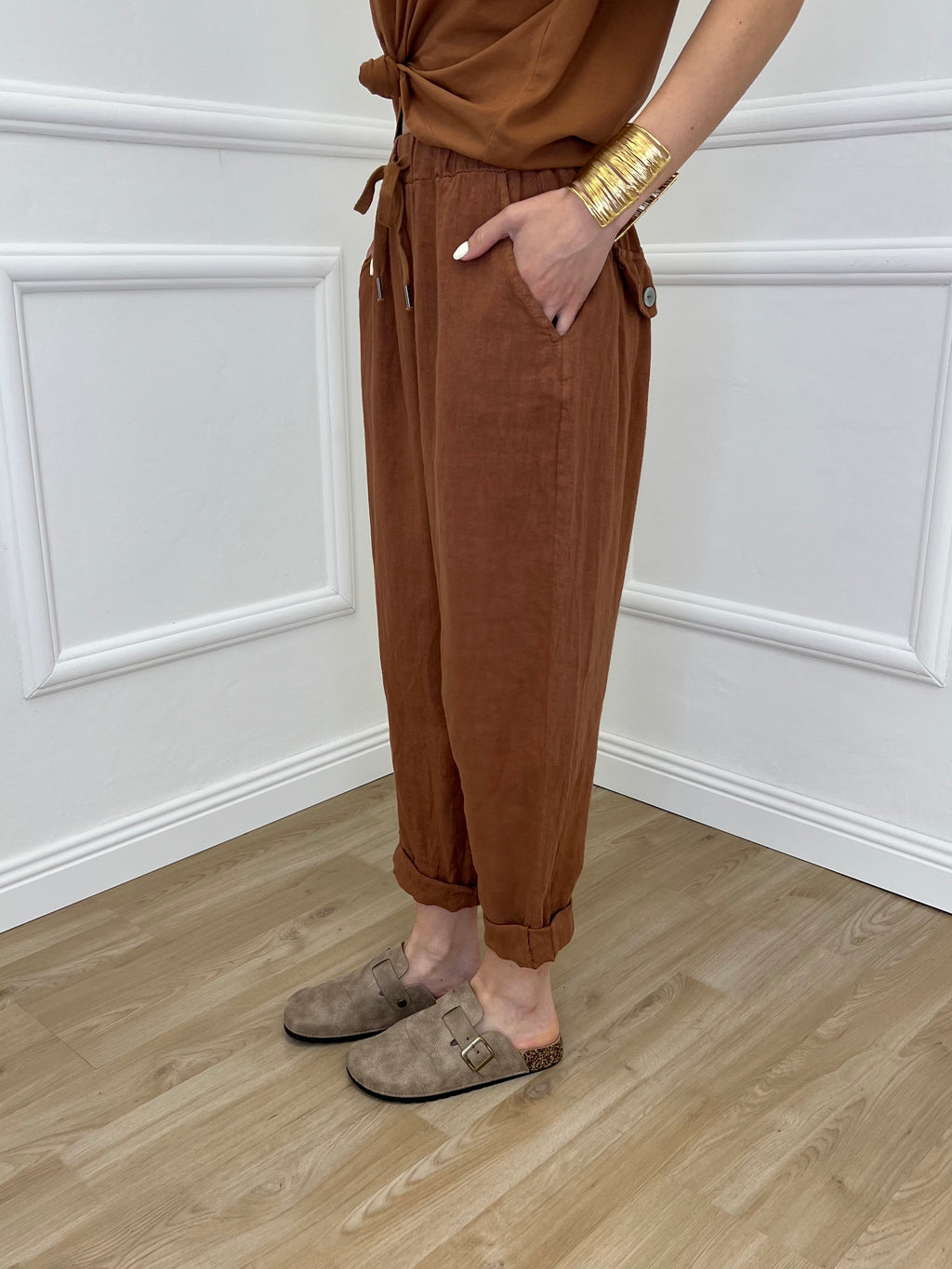 Pantalone Baggy Lino Coulisse 825772 Mattone