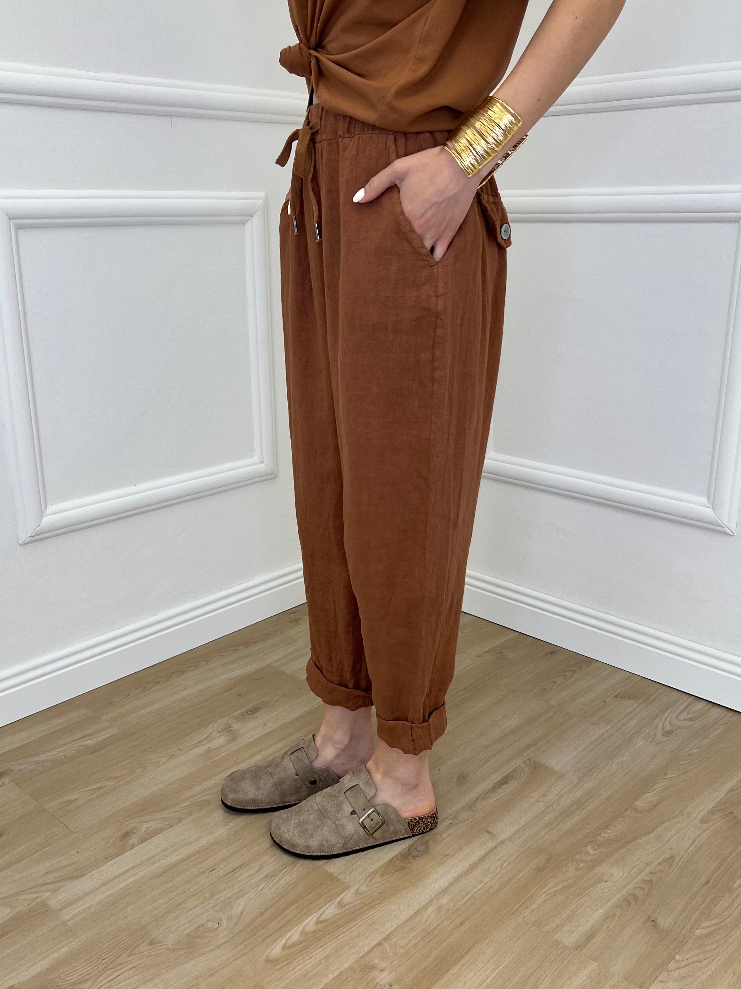 Pantalone Baggy Lino Coulisse 825772 Mattone