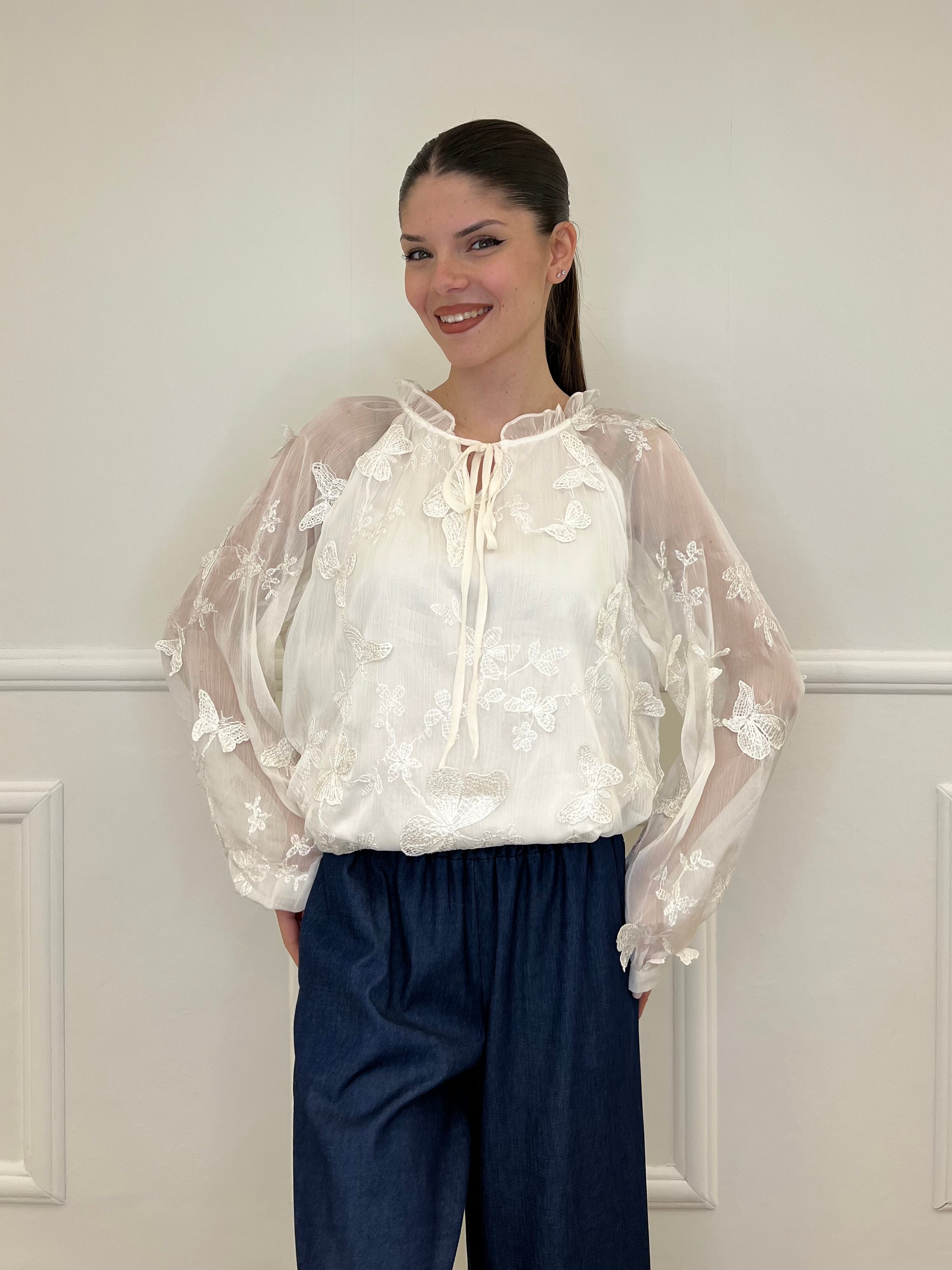 Blusa Ricami Farfalle 0281 Panna