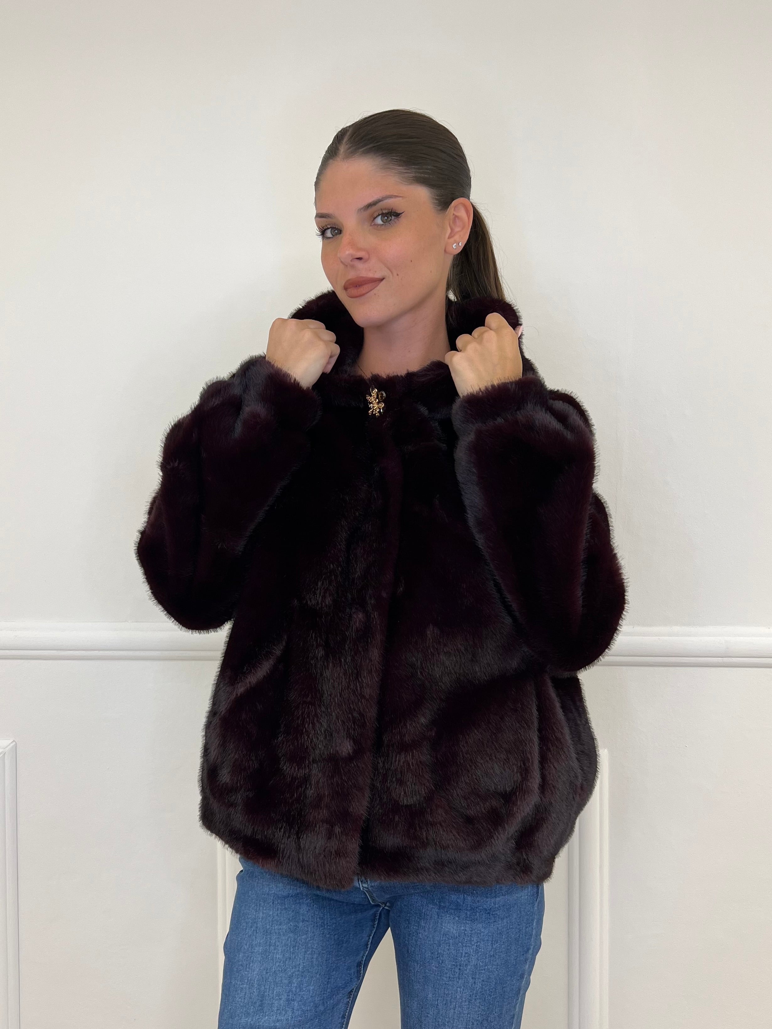 Pelliccia Gioiello Cappuccio C039 Bordeaux - Bazar Abbigliamento