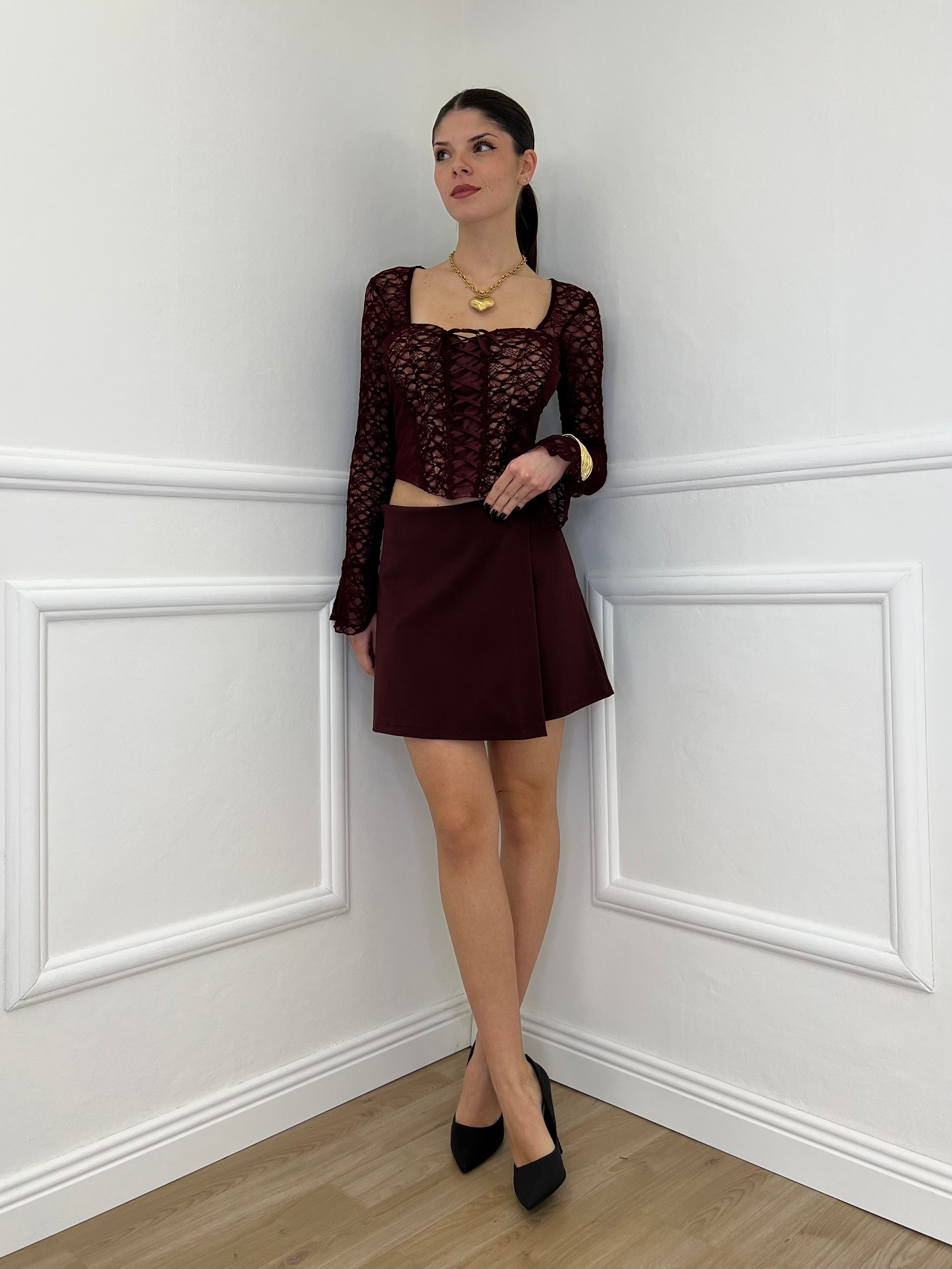 Top Bustier in Pizzo 7358 Burgundy