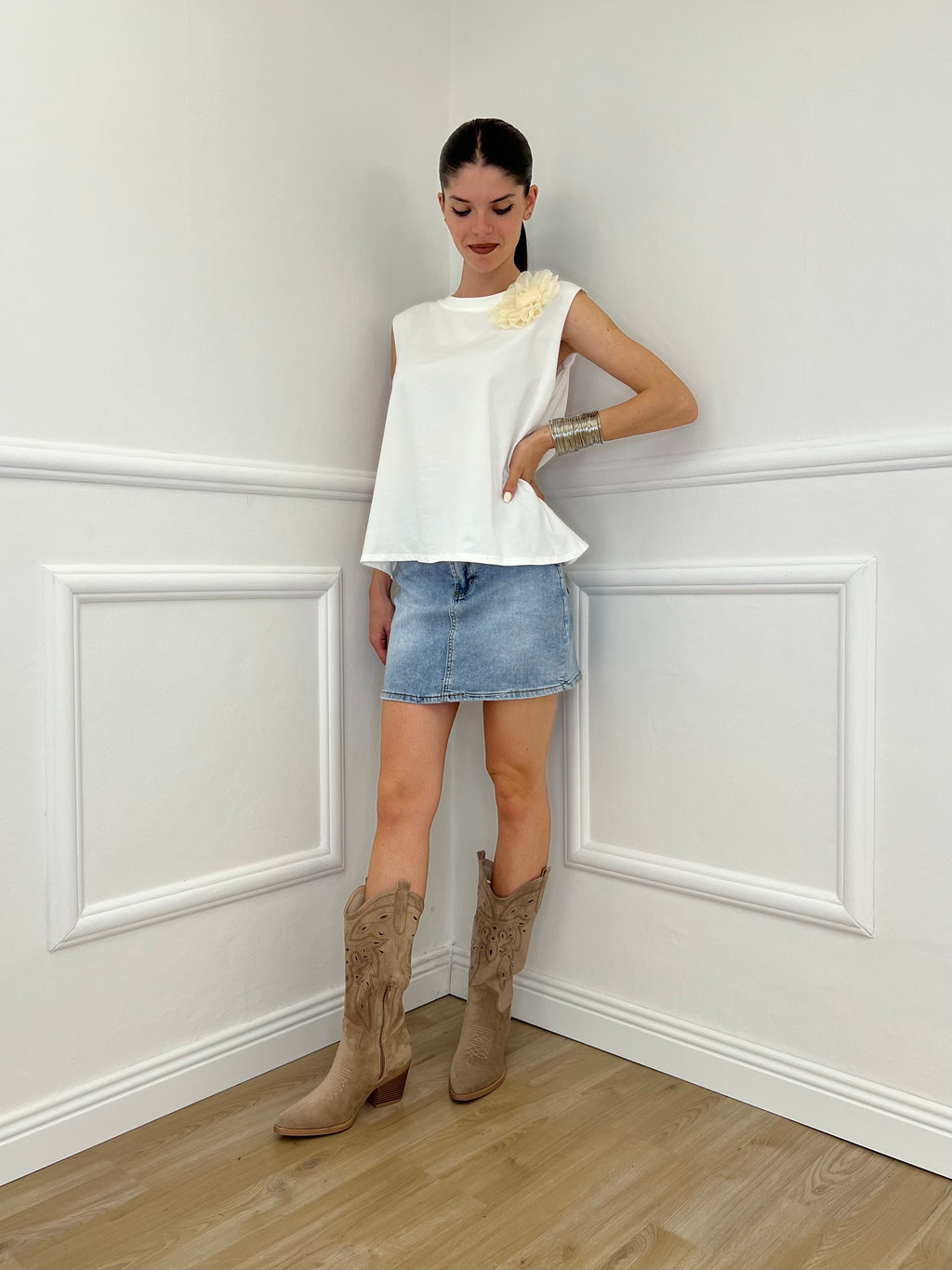 Maglia Spilla Schiena Cut Out 5358 Bianco
