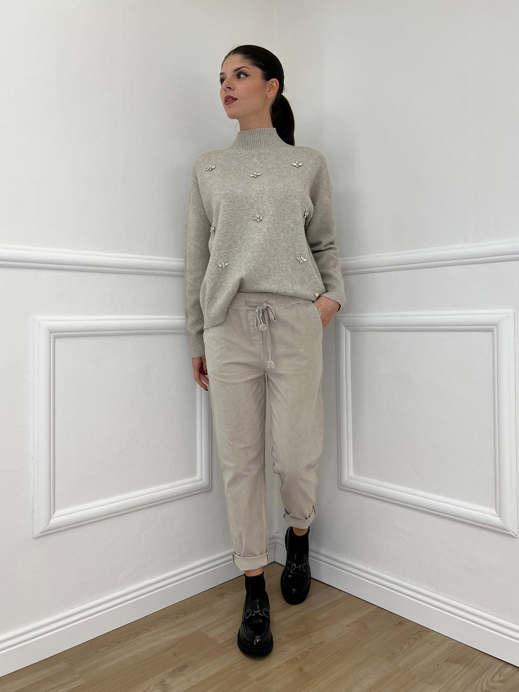 Pantalone Regular Millerighe 20357 Ecru